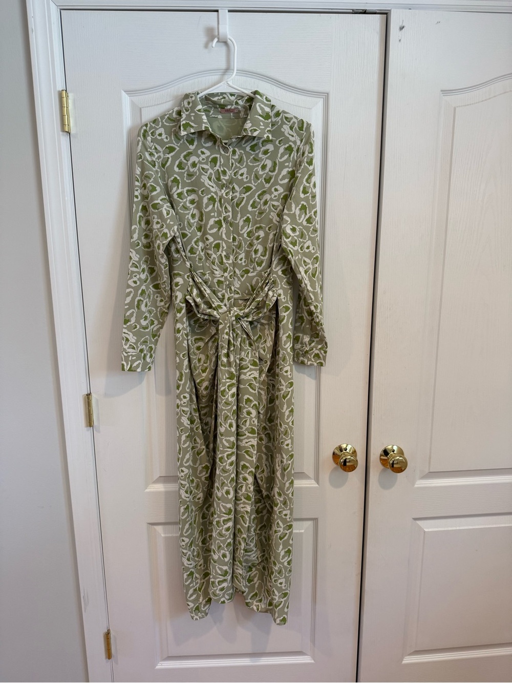 Sage Floral Maxi Dress with Waist Tie